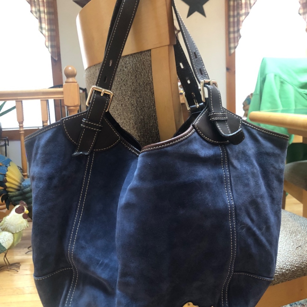 Dooney and Bourke Valerie Navy Suede Hobo Shoulder Bag - Picture 2 of 16
